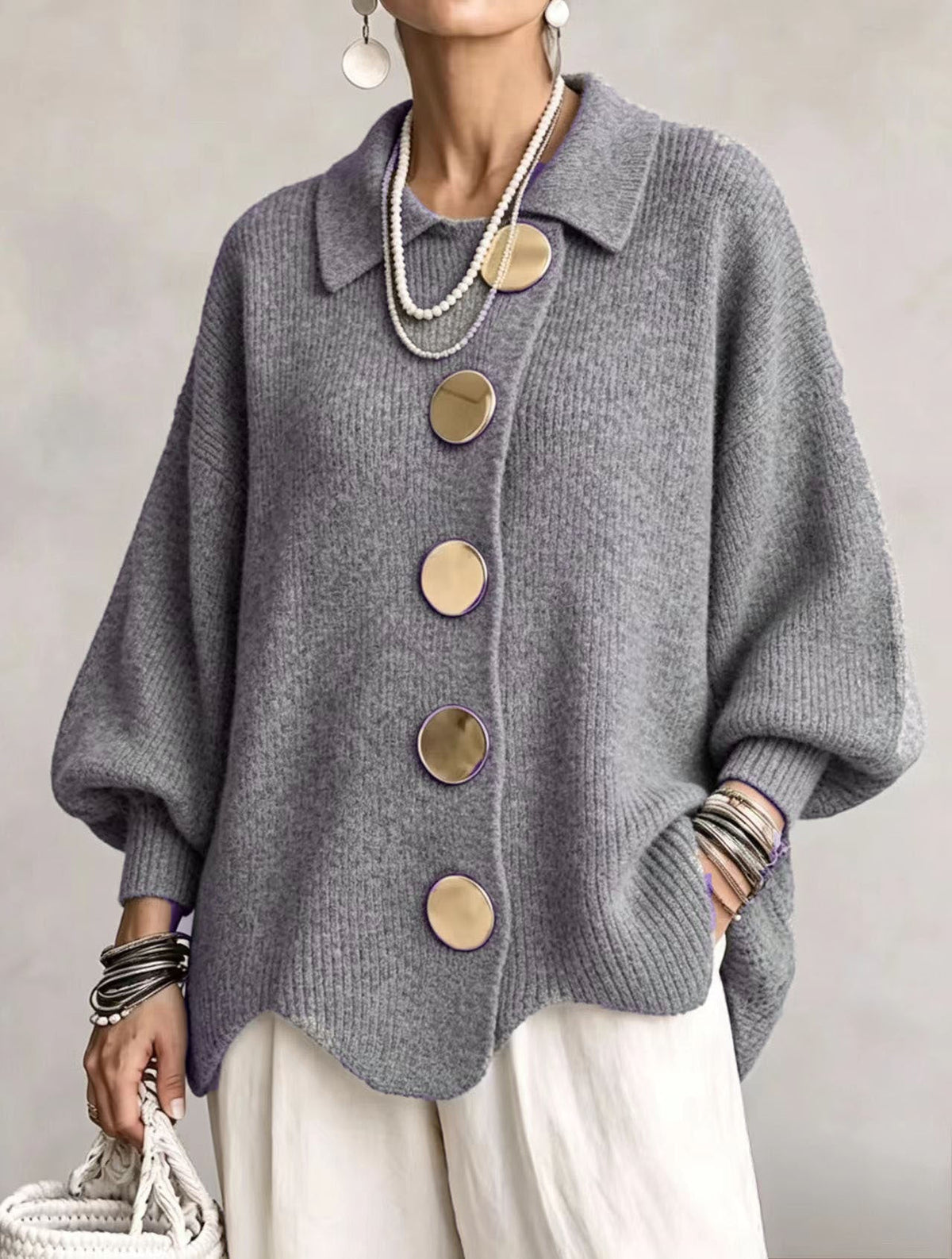 Aitana - Cárdigan Oversize con Botones Metálicos