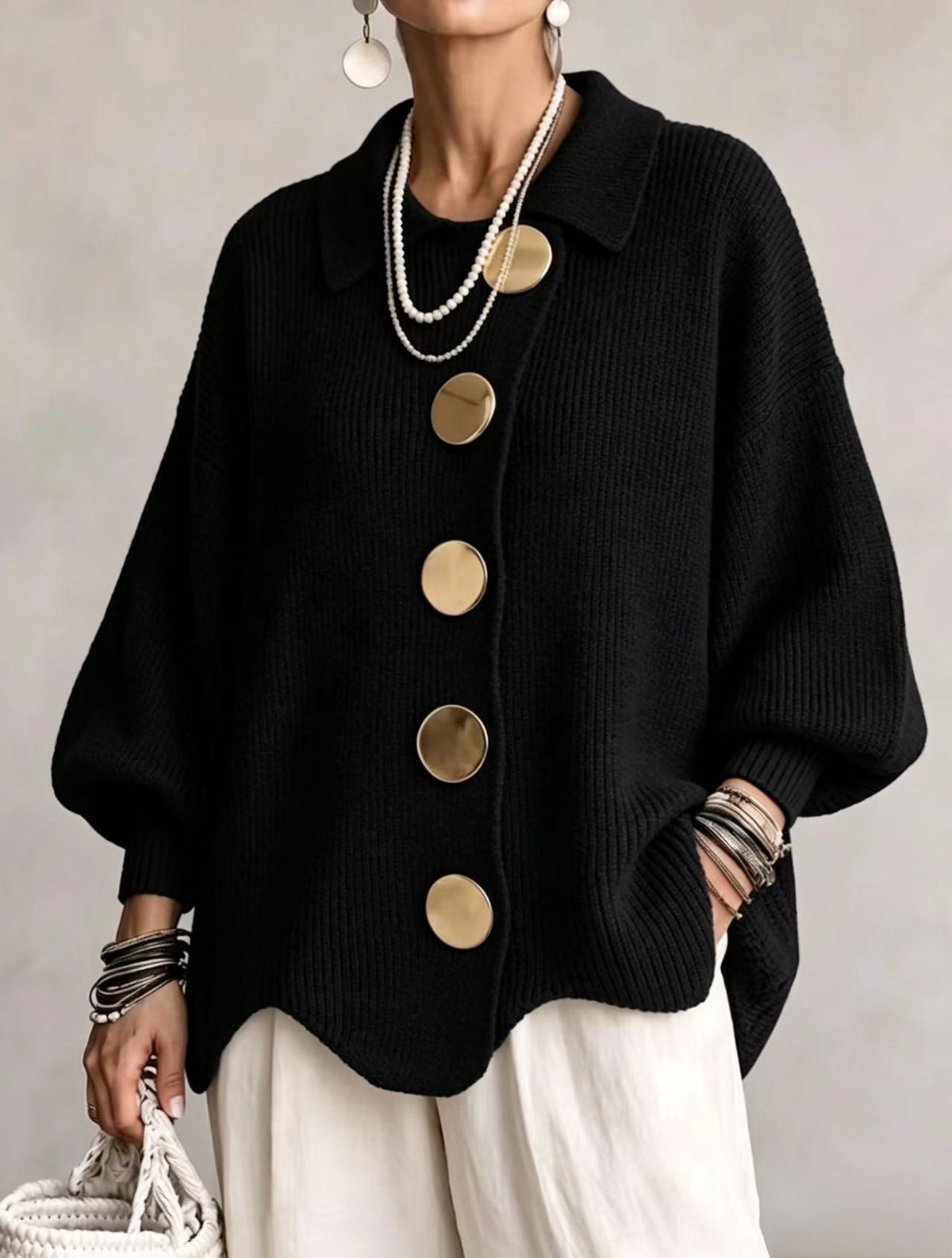 Aitana - Cárdigan Oversize con Botones Metálicos