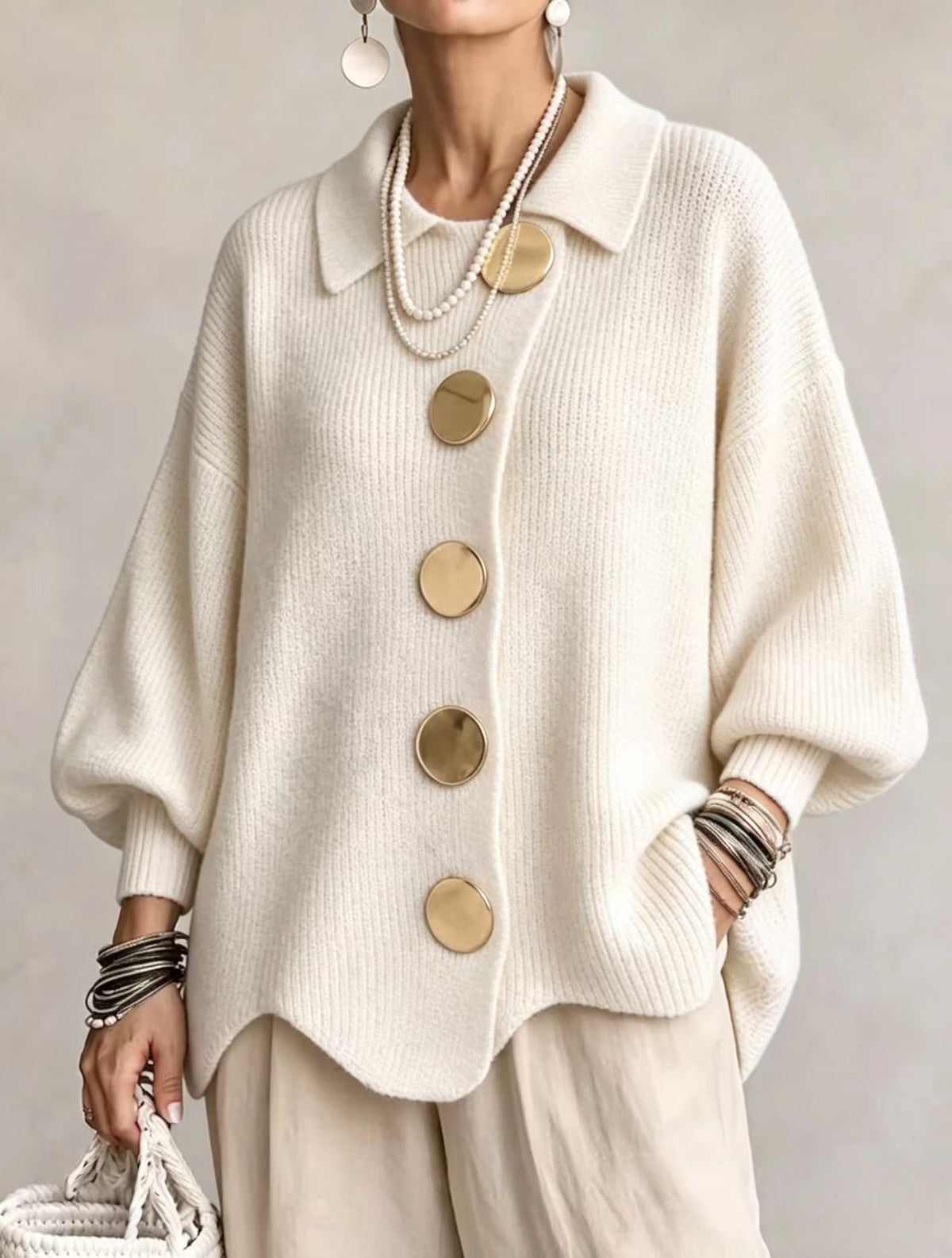 Aitana - Cárdigan Oversize con Botones Metálicos