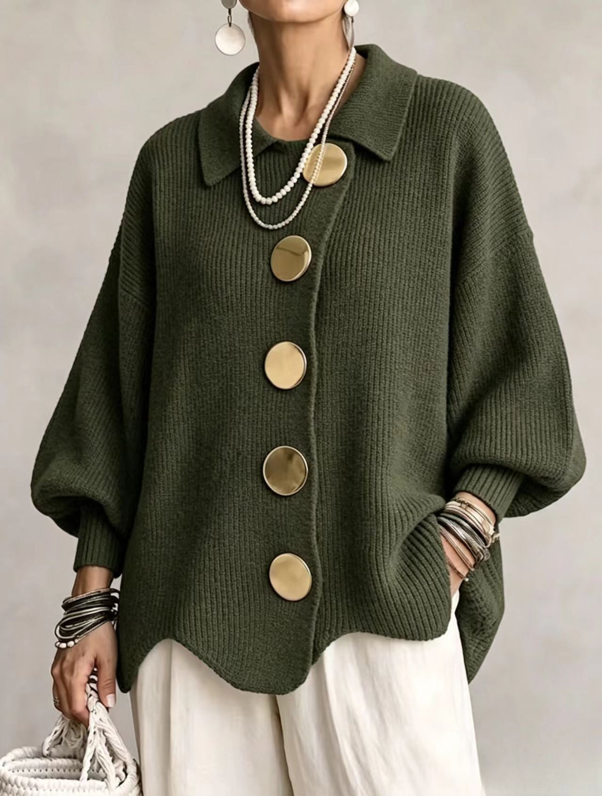 Aitana - Cárdigan Oversize con Botones Metálicos