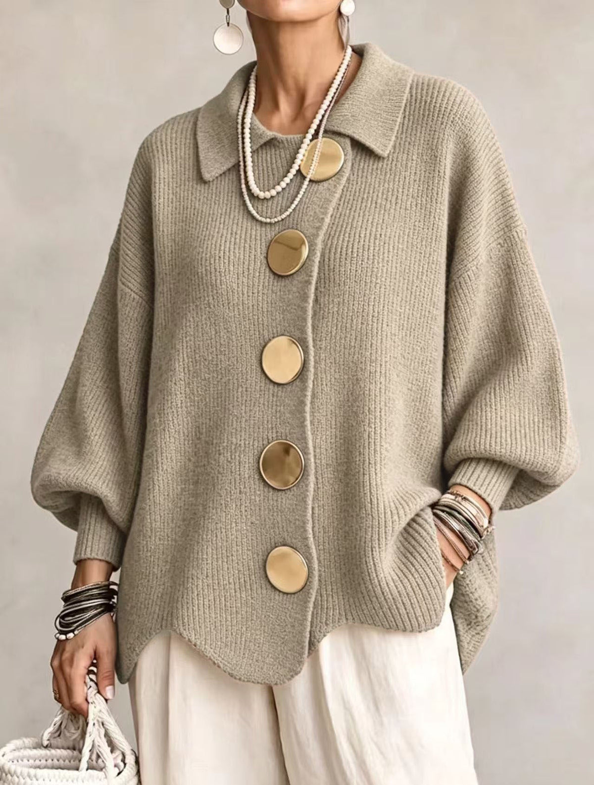 Aitana - Cárdigan Oversize con Botones Metálicos