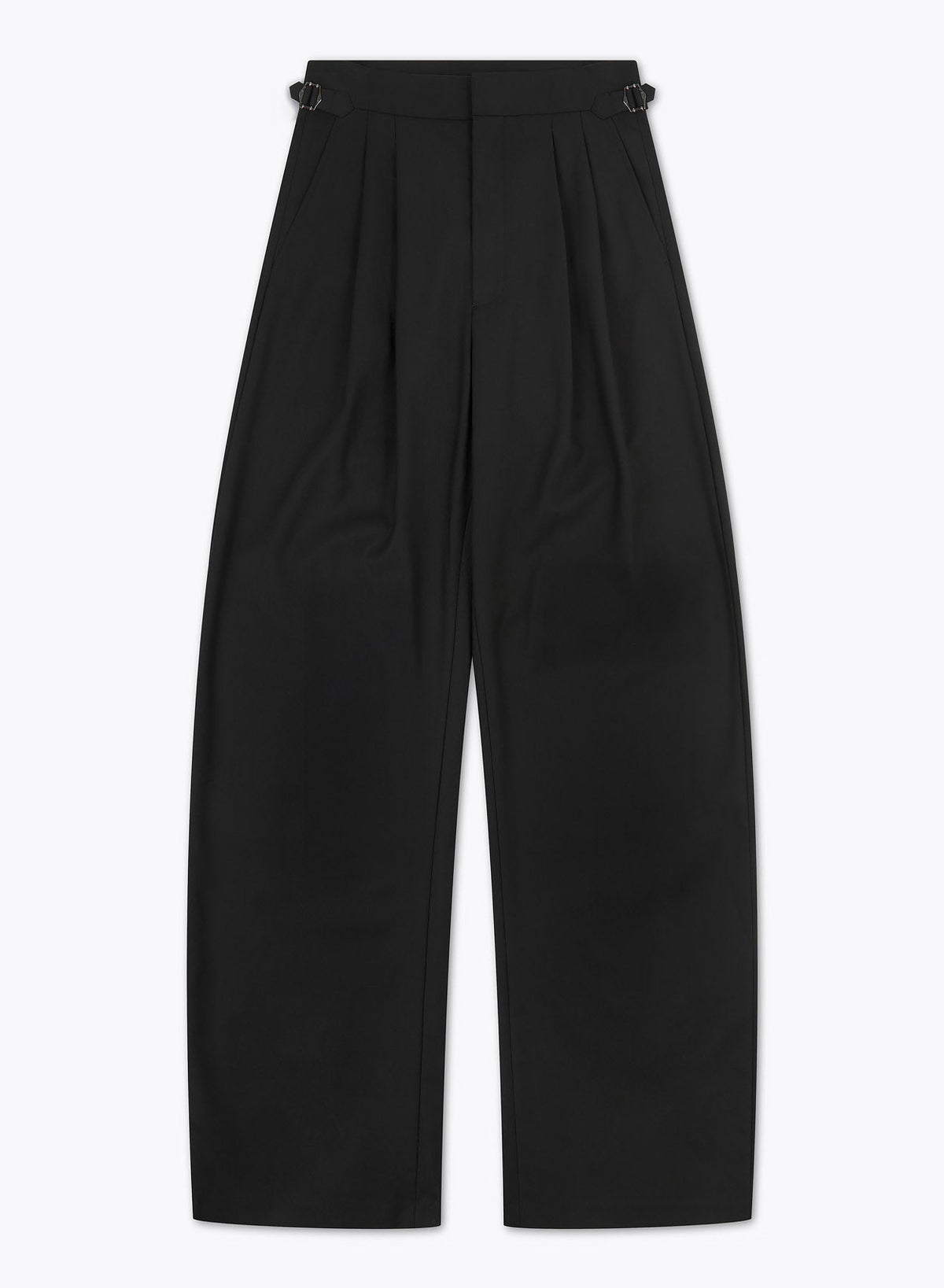 Carlos - Pantalones Negros de Talle Alto con Hebilla Lateral y Pierna Barrel