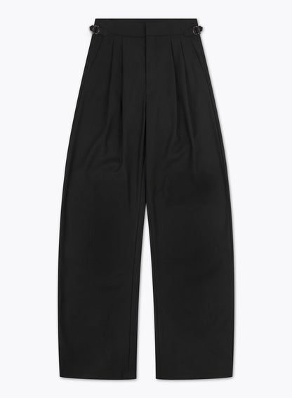 Carlos - Pantalones Negros de Talle Alto con Hebilla Lateral y Pierna Barrel