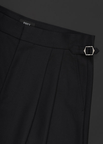 Carlos - Pantalones Negros de Talle Alto con Hebilla Lateral y Pierna Barrel