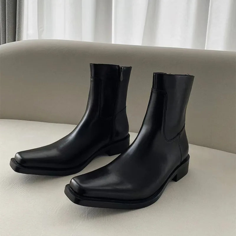 Jorge - Botines de Punta Cuadrada con Cremallera