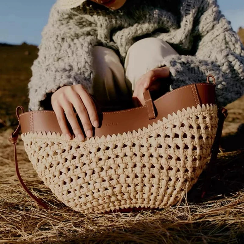 Rosalía - Bolso Capazo de Rafia y Piel