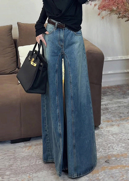 Inés - Vaqueros Anchos Azul Oscuro Vintage de Talle Alto con Drapeado