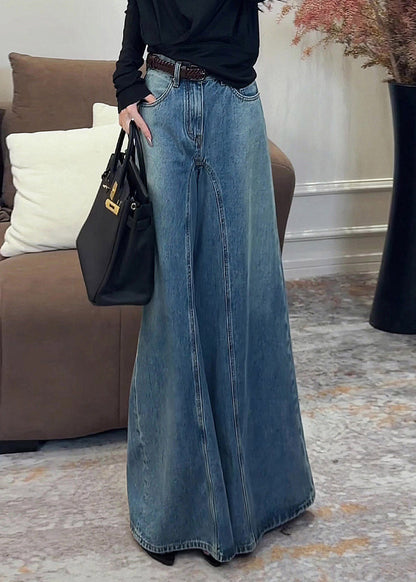 Inés - Vaqueros Anchos Azul Oscuro Vintage de Talle Alto con Drapeado