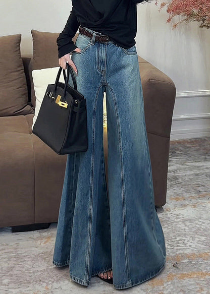Inés - Vaqueros Anchos Azul Oscuro Vintage de Talle Alto con Drapeado