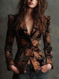 Zahara - Blazer con Estampado Floral Negro y Bronce