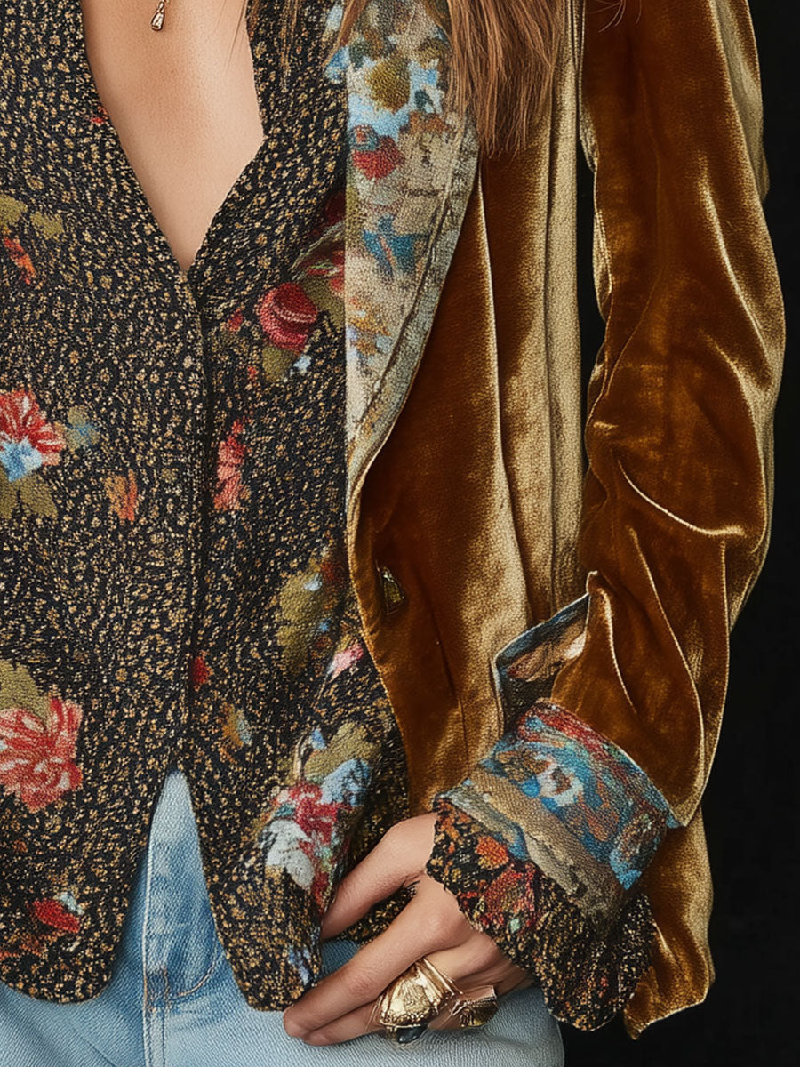 Elodia - Blazer Vintage con Detalles Florales Patchwork