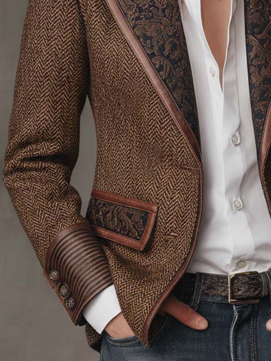 Francisca - Blazer de Espiga con Detalles Estampados a Contraste