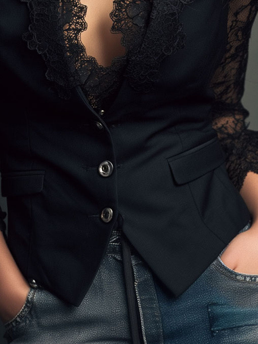 Viviana - Blazer con Mangas Semitransparentes y Encaje