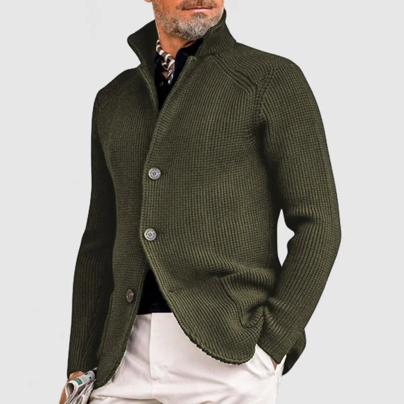 Ramón - Cárdigan de Punto Clásico con Cuello Mao Verde