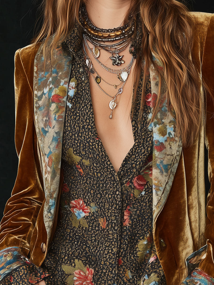 Elodia - Blazer Vintage con Detalles Florales Patchwork