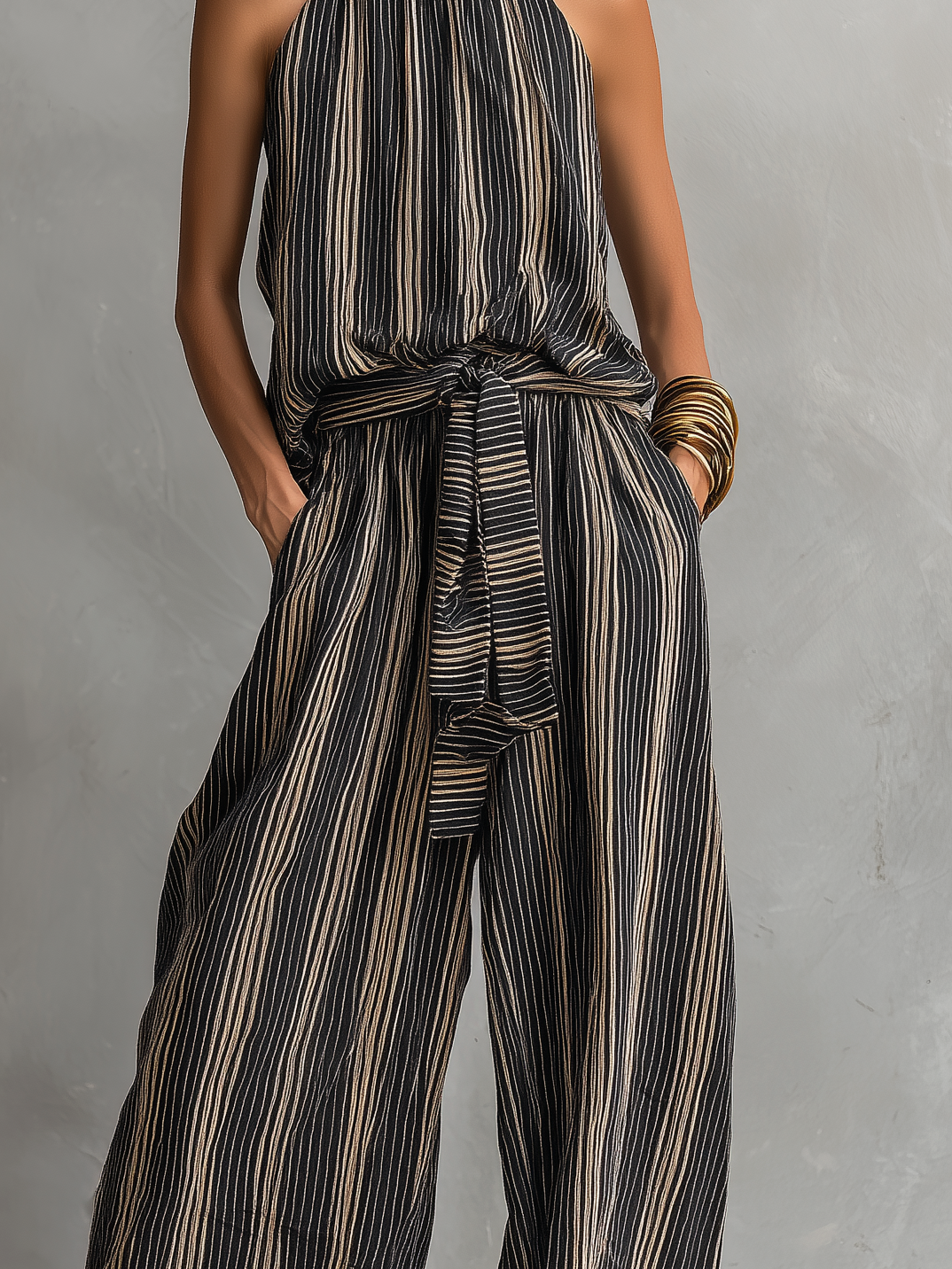 Irina - Conjunto de Top sin Mangas y Pantalón con Estampado de Rayas