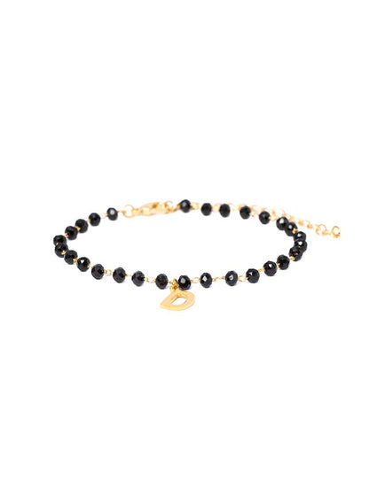 PULSERA ELLY DE LETRA PERSONALIZADA EN NEGRO Y ORO AMARILLO