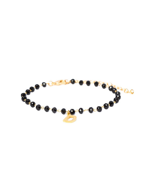 PULSERA ELLY DE LETRA PERSONALIZADA EN NEGRO Y ORO AMARILLO