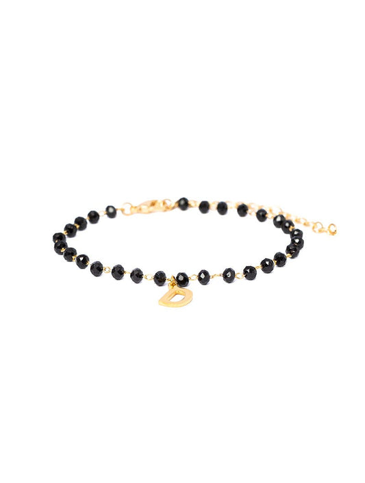 PULSERA ELLY DE LETRA PERSONALIZADA EN NEGRO Y ORO AMARILLO