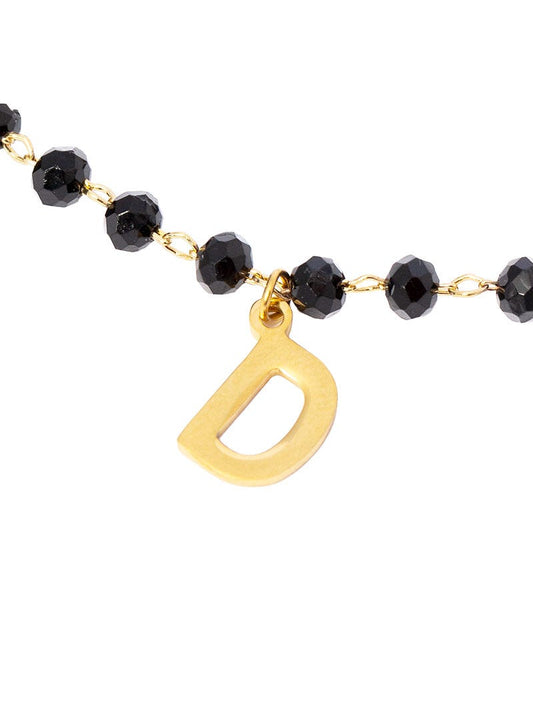 PULSERA ELLY DE LETRA PERSONALIZADA EN NEGRO Y ORO AMARILLO
