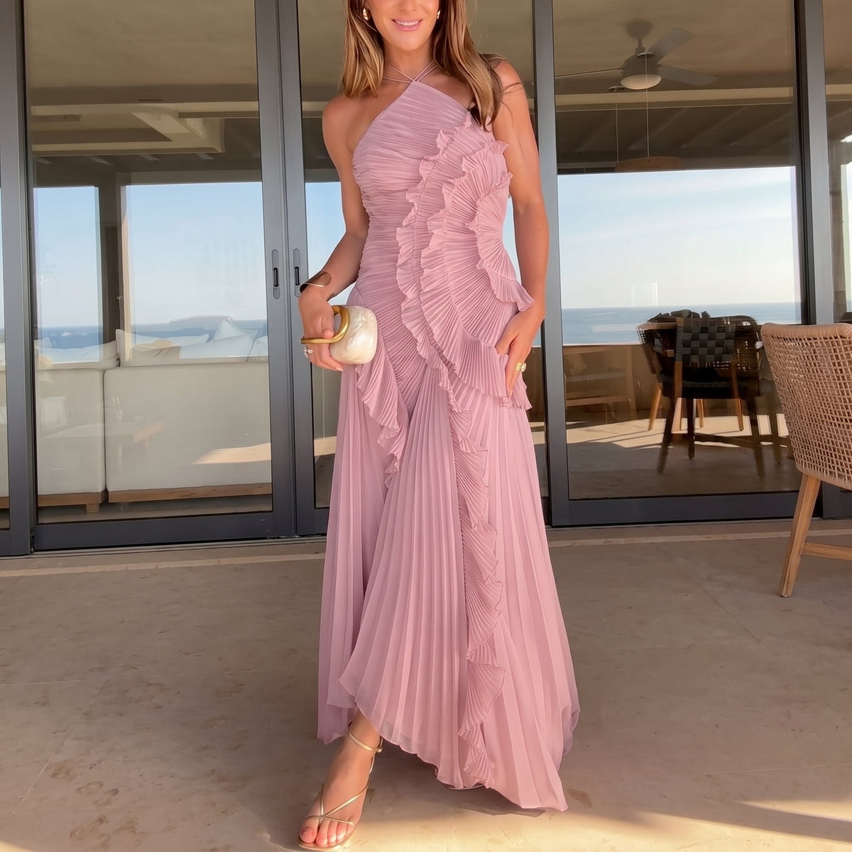 Leonora - Vestido Plisado con Volantes Elegante