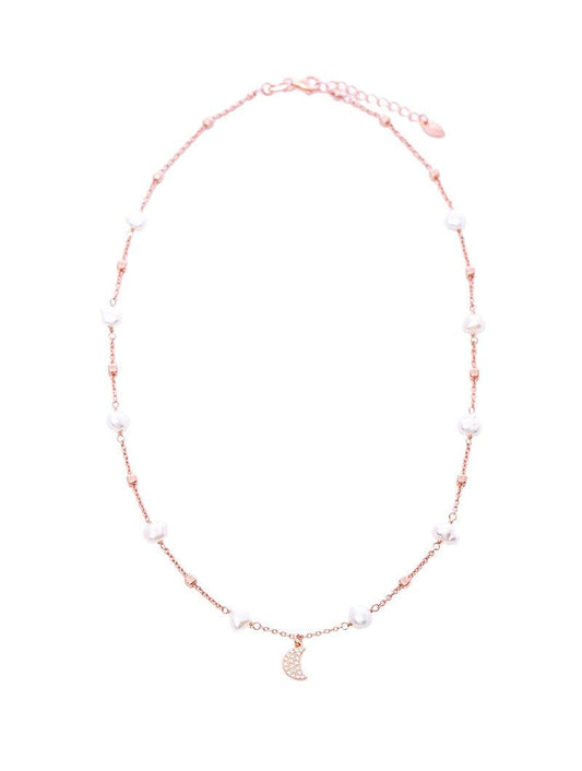 COLLAR JASMINE EN ORO ROSA CON PERLAS CÚBICAS