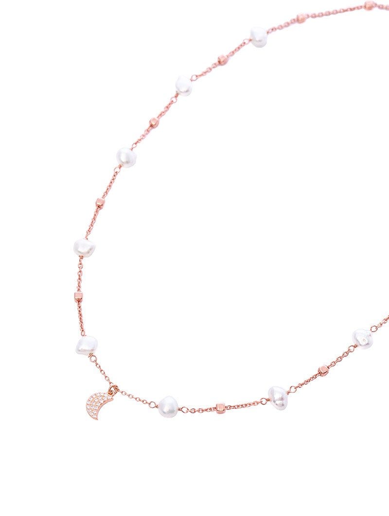 COLLAR JASMINE EN ORO ROSA CON PERLAS CÚBICAS
