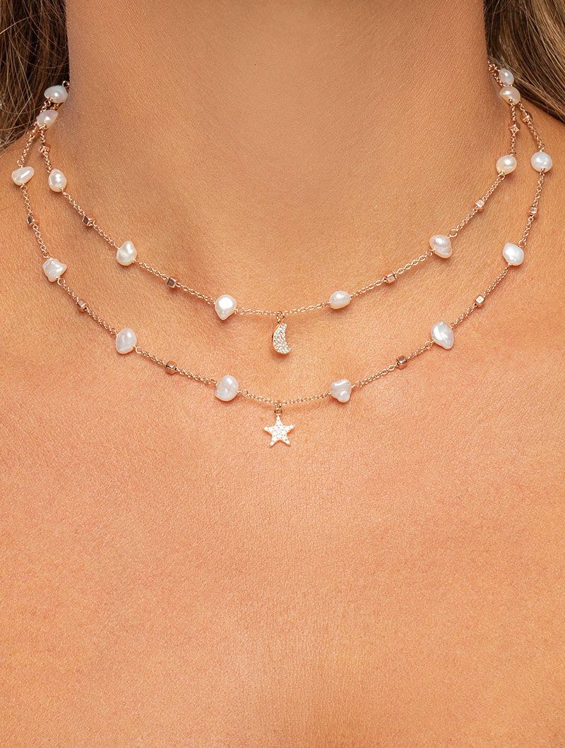 COLLAR JASMINE EN ORO ROSA CON PERLAS CÚBICAS