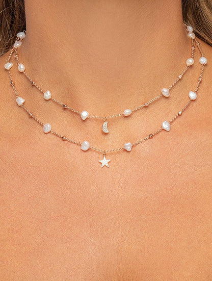 COLLAR JASMINE EN ORO ROSA CON PERLAS CÚBICAS