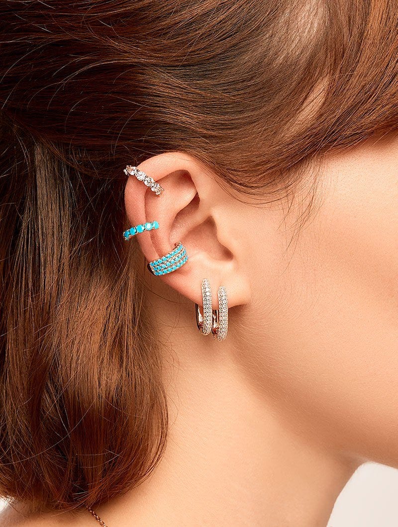 EARCUFF SKYLAR EN ORO ROSA CON CIRCONITAS TURQUESA