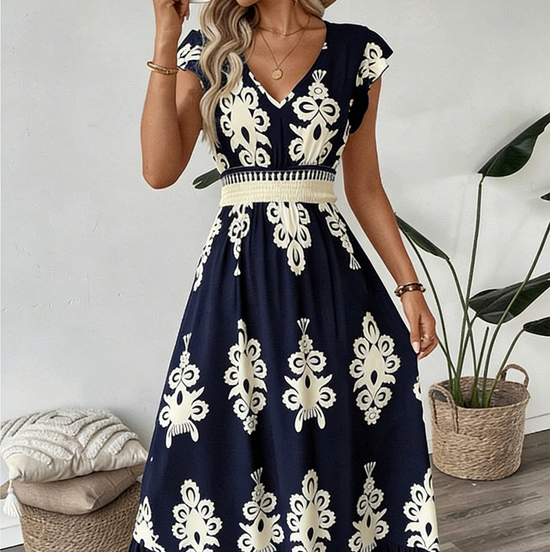 Valentina - Vestido Largo Fluido con Cuello en V