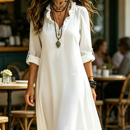 Camila - Vestido Maxi Boho Cuello en V con Volantes
