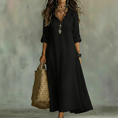 Camila - Vestido Maxi Boho Cuello en V con Volantes