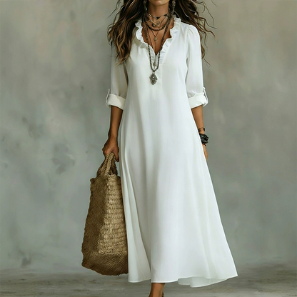 Camila - Vestido Maxi Boho Cuello en V con Volantes