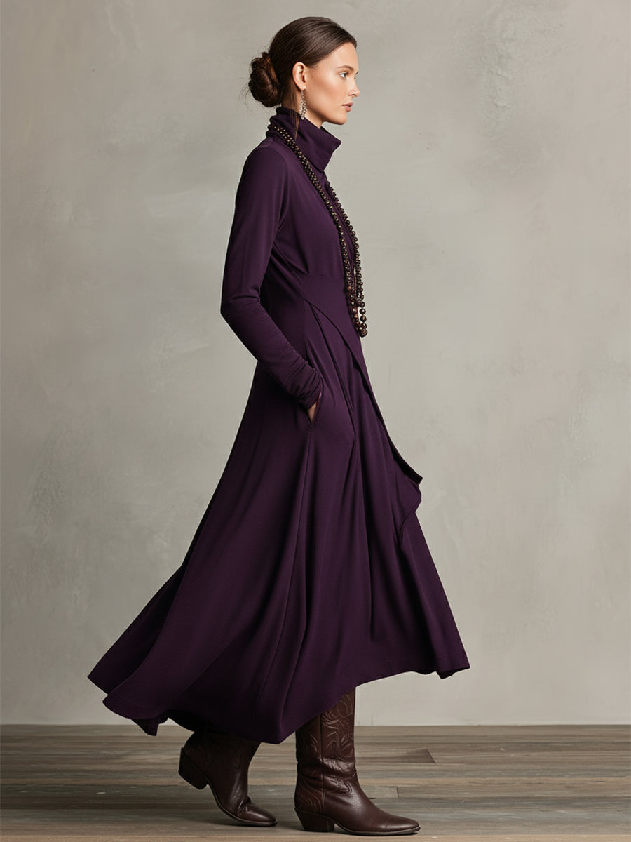 Antonella - Vestido Maxi Bohémio de Cuello Alto con Drapeado Asimétrico